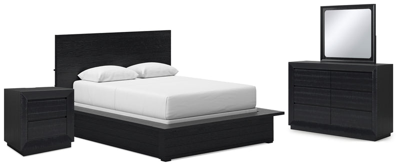 Londer Queen Panel Bed with Mirrored Dresser and Nightstand