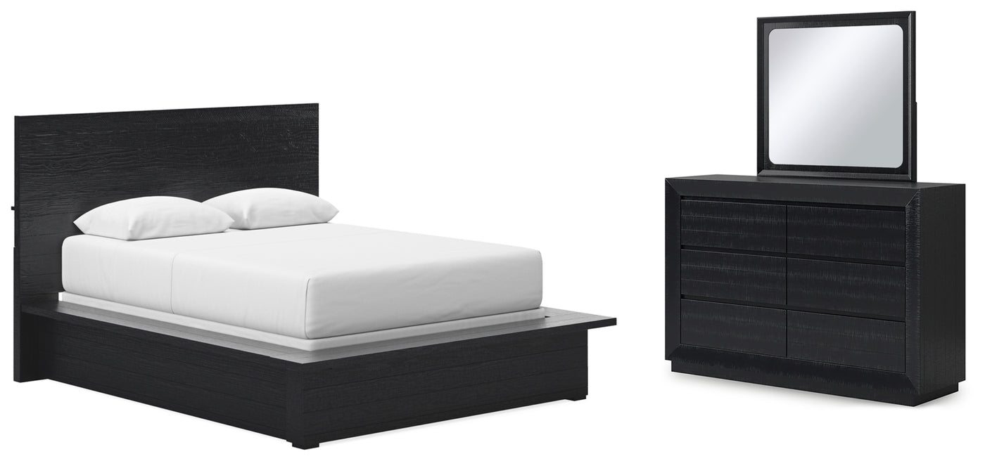 Londer Queen Panel Bed with Mirrored Dresser
