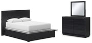 Londer Queen Panel Bed with Mirrored Dresser