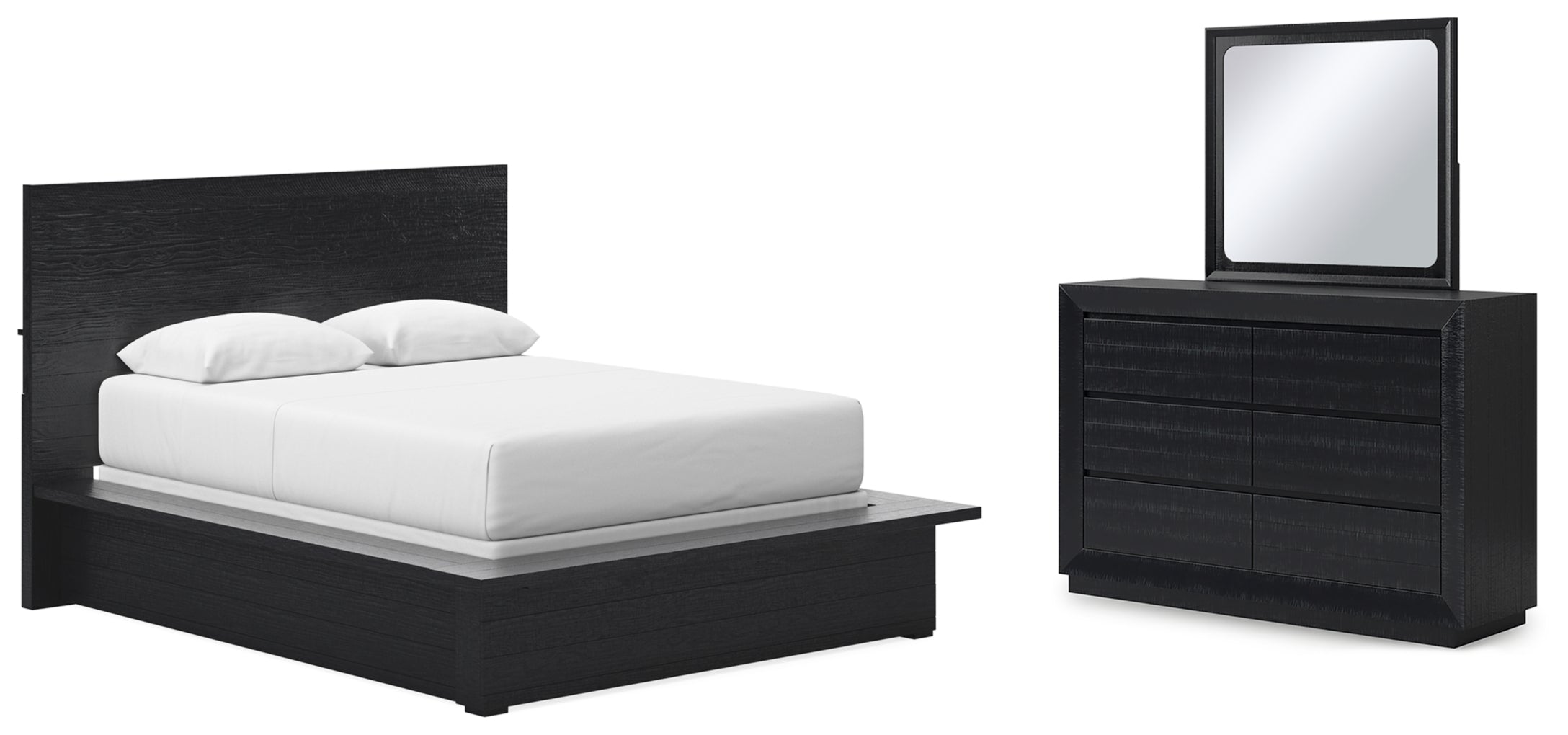 Londer Queen Panel Bed with Mirrored Dresser