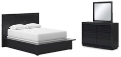 Londer Queen Panel Bed with Mirrored Dresser