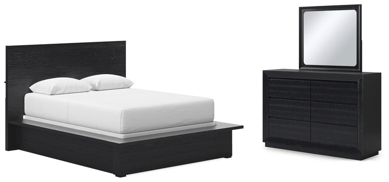 Londer Queen Panel Bed with Mirrored Dresser