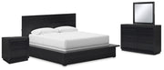 Londer King Panel Bed with Mirrored Dresser and Nightstand
