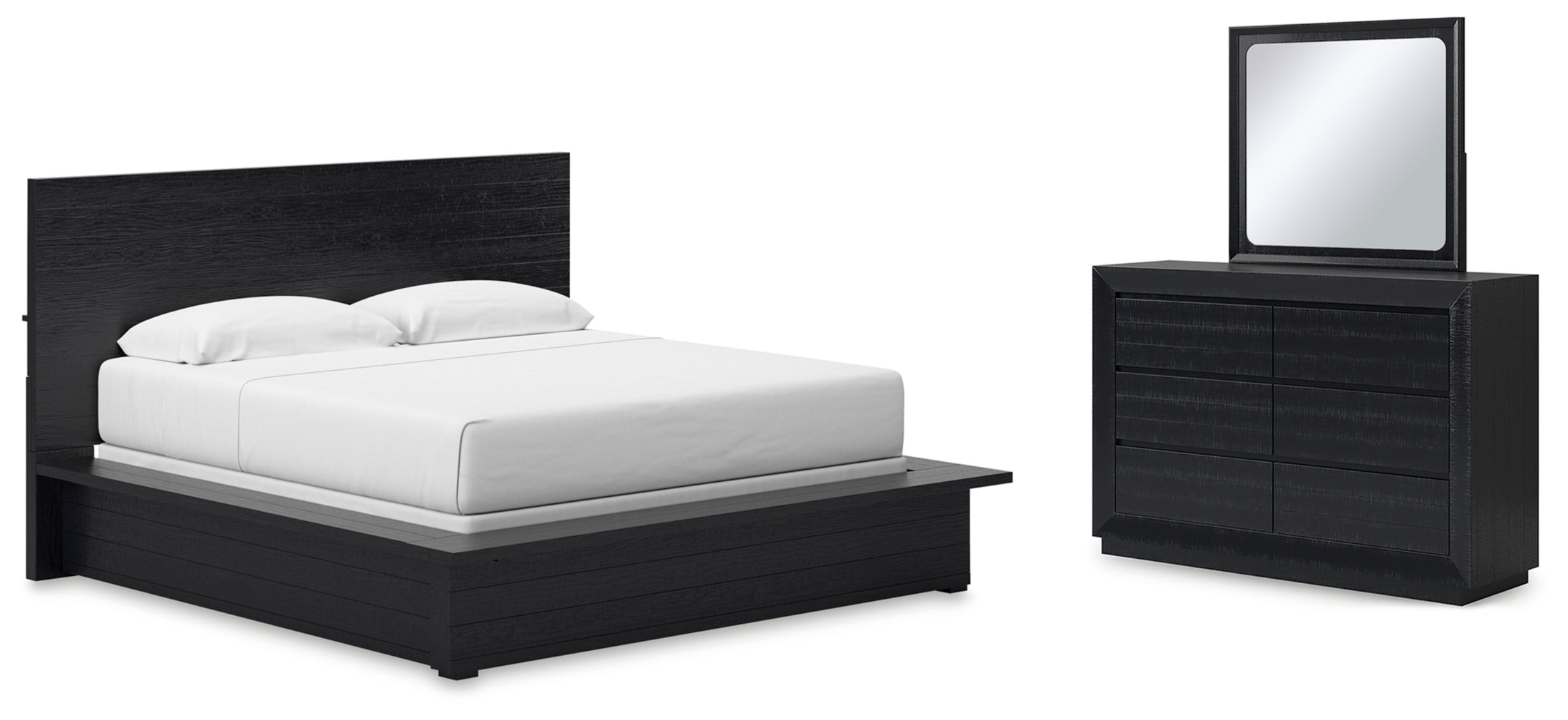 Londer King Panel Bed with Mirrored Dresser