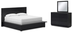 Londer King Panel Bed with Mirrored Dresser