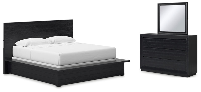 Londer King Panel Bed with Mirrored Dresser