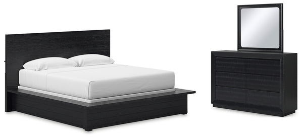 Londer King Panel Bed with Mirrored Dresser