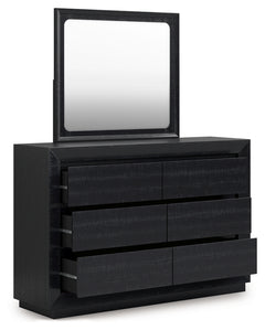 Londer King Panel Bed with Mirrored Dresser and Nightstand