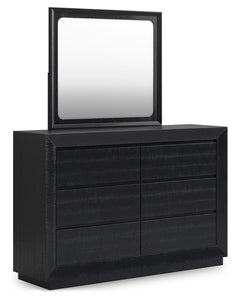 Londer King Panel Bed with Mirrored Dresser and Nightstand