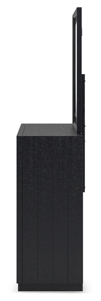 Londer Queen Panel Bed with Mirrored Dresser