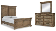 MARKENBURG QUEEN PANEL BED WITH MIRRORED DRESSER