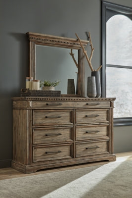 MARKENBURG QUEEN PANEL BED WITH MIRRORED DRESSER