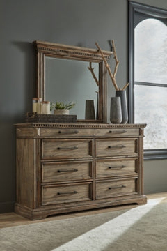 MARKENBURG QUEEN PANEL BED WITH MIRRORED DRESSER