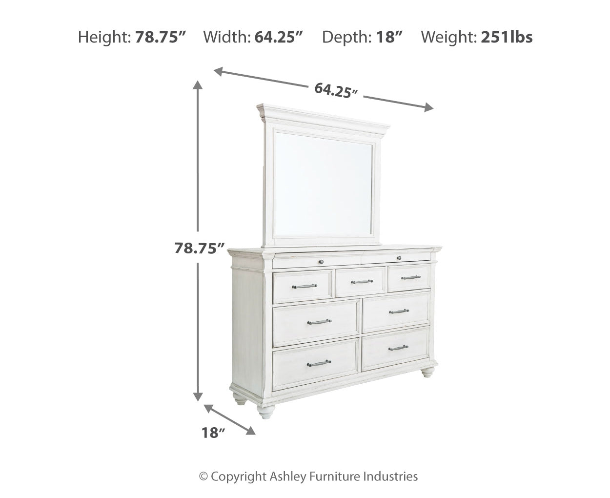 Kanwyn King Panel Bed with Mirrored Dresser, Chest and Nightstand