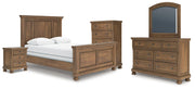 Feddinger Queen Panel Bed with Mirrored Dresser, Chest and Nightstand