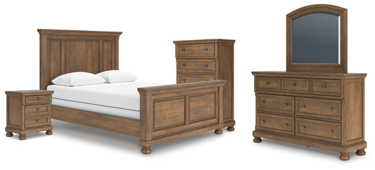Feddinger Queen Panel Bed with Mirrored Dresser, Chest and Nightstand