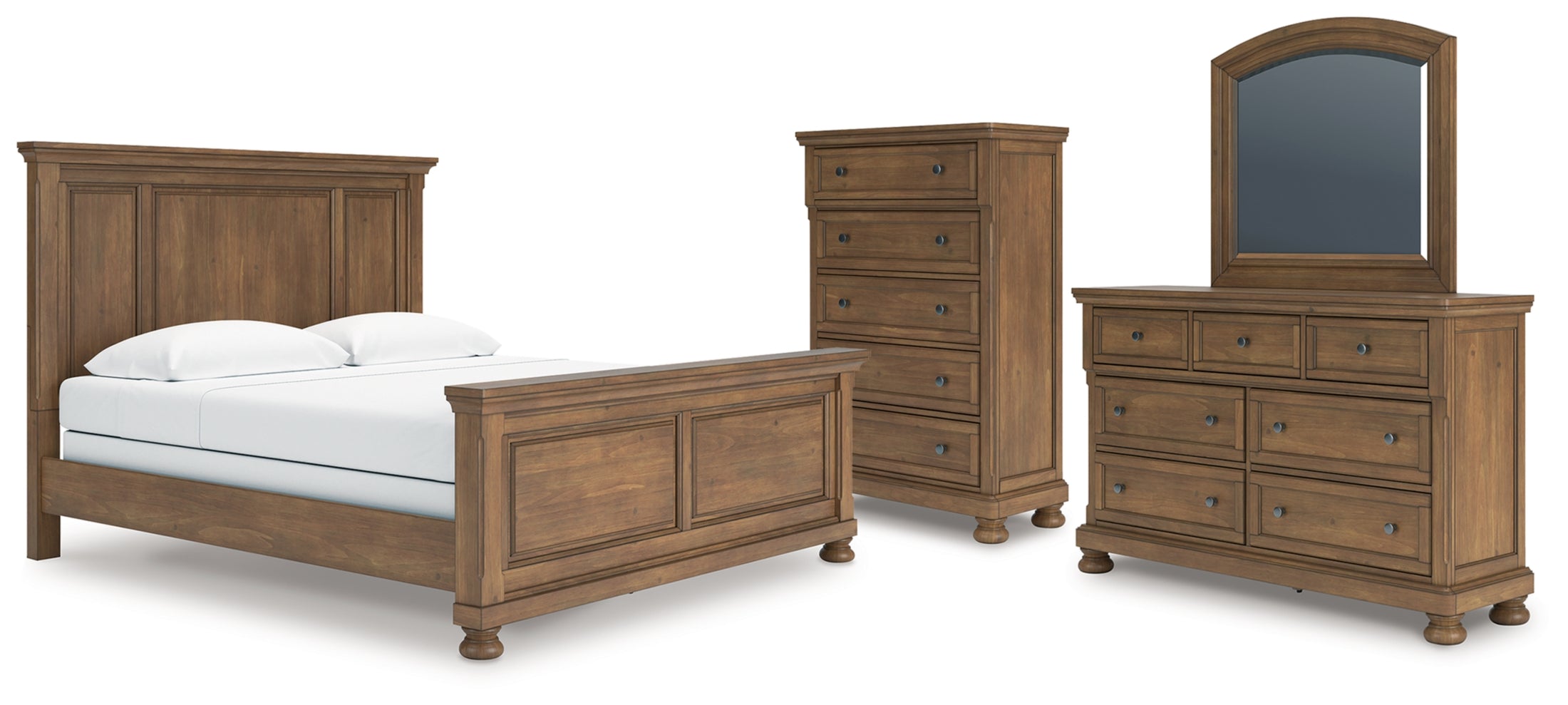 Feddinger King Panel Bed with Mirrored Dresser and Chest