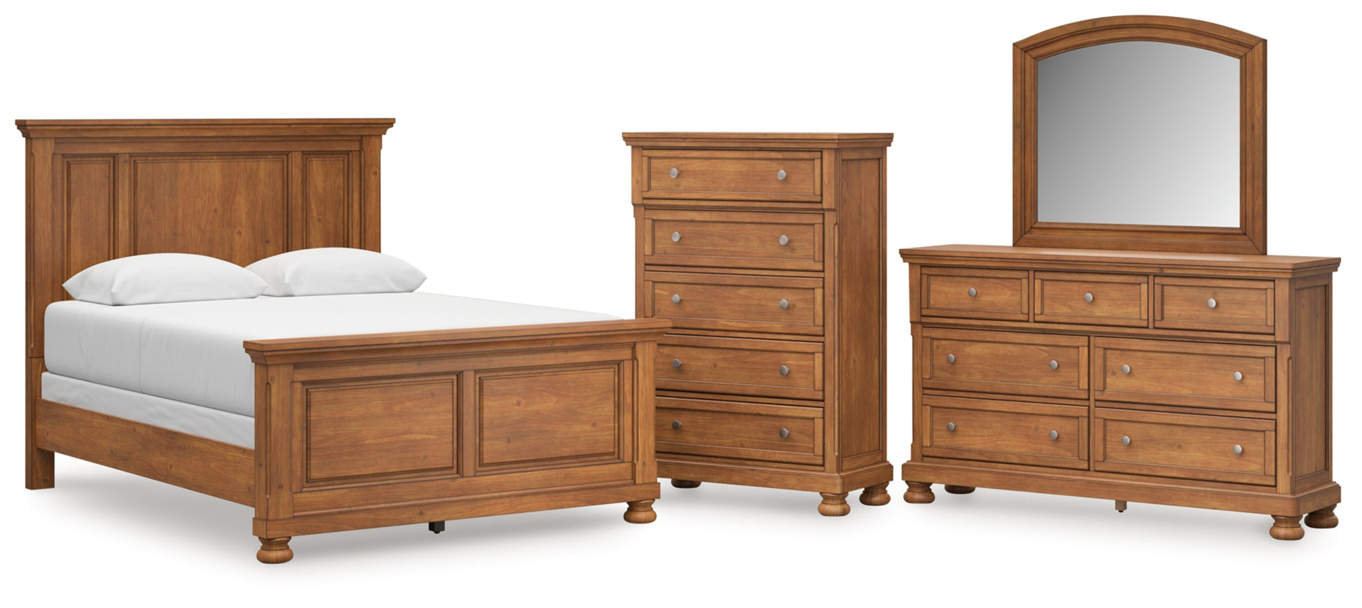 Feddinger Queen Panel Bed with Mirrored Dresser and Chest