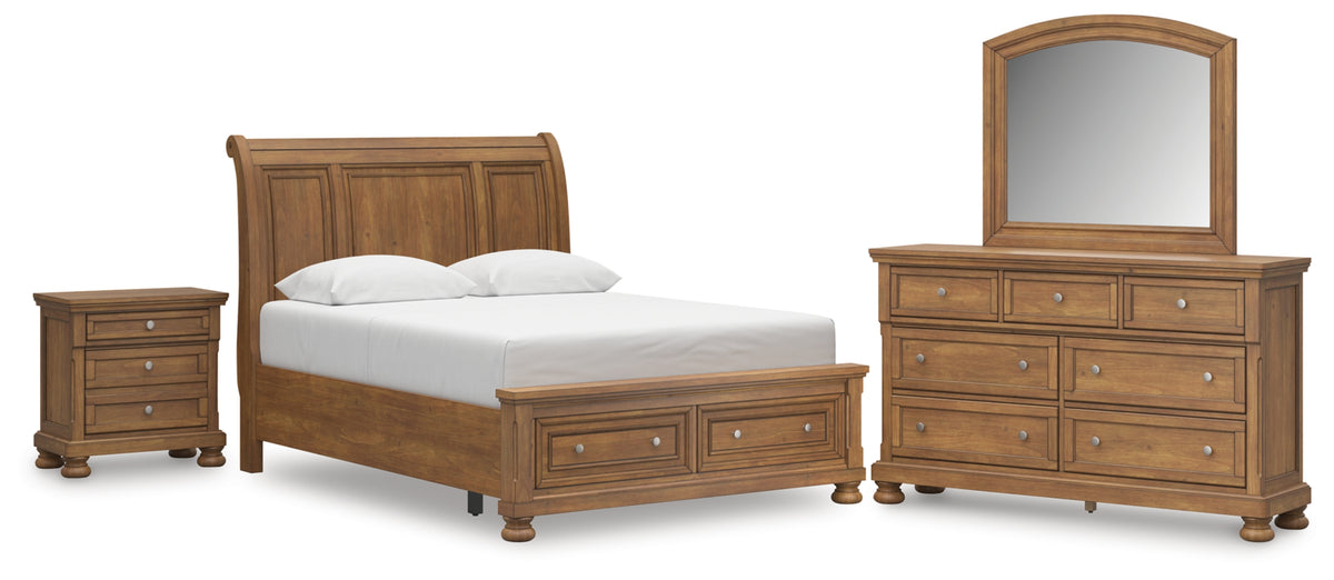 Feddinger Queen Storage Sleigh Bed with Mirrored Dresser and Nightstand