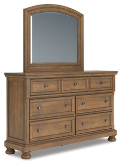 Feddinger King Storage Sleigh Bed with Mirrored Dresser