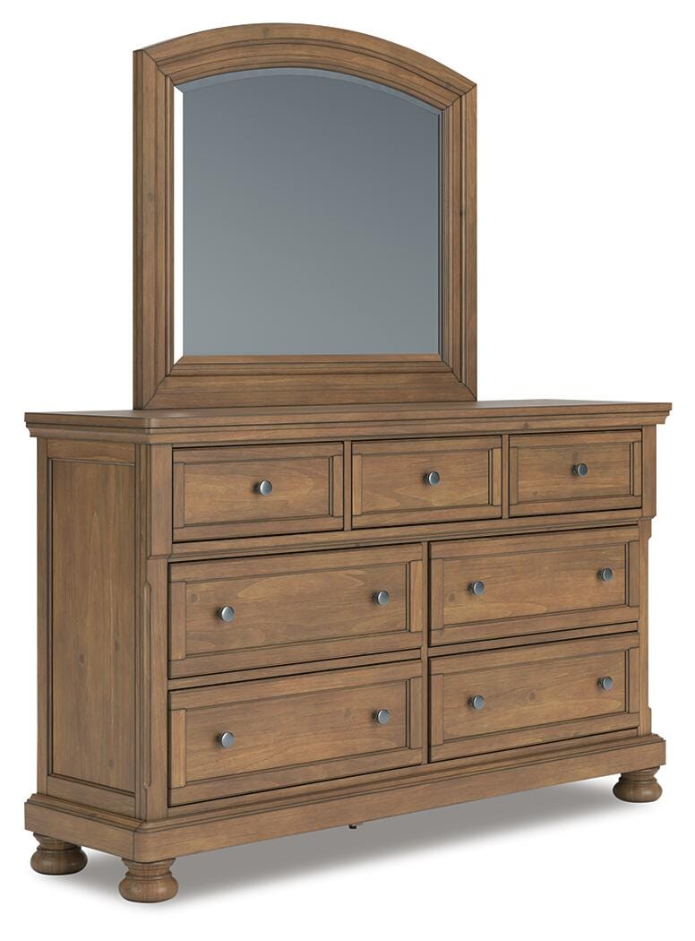 Feddinger Queen Panel Bed with Mirrored Dresser, Chest and Nightstand