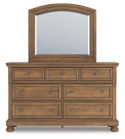 Feddinger Queen Storage Sleigh Bed with Mirrored Dresser