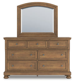 Feddinger King Storage Sleigh Bed with Mirrored Dresser