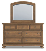 Feddinger California King Storage Sleigh Bed with Mirrored Dresser
