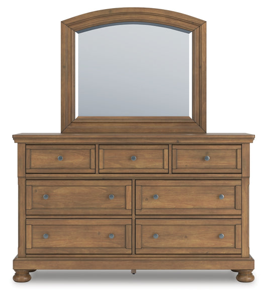 Feddinger California King Storage Sleigh Bed with Mirrored Dresser