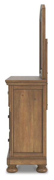 Feddinger Queen Storage Sleigh Bed with Mirrored Dresser, Chest and Nightstand