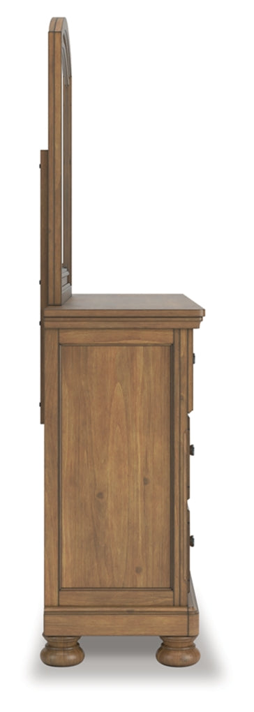 Feddinger California King Panel Bed with Mirrored Dresser, Chest and Nightstand