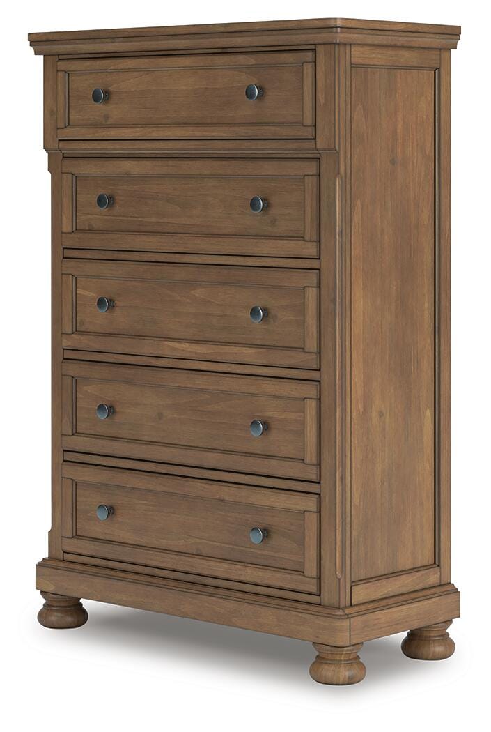 Feddinger Queen Panel Bed with Mirrored Dresser, Chest and Nightstand