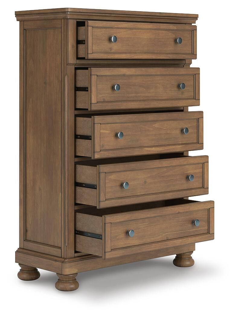 Feddinger Queen Panel Bed with Mirrored Dresser, Chest and Nightstand