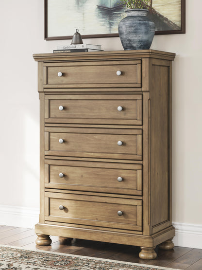Feddinger Queen Panel Bed with Mirrored Dresser, Chest and Nightstand