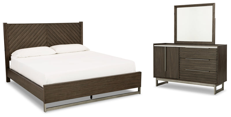 Arkenton California King Panel Bed with Mirrored Dresser