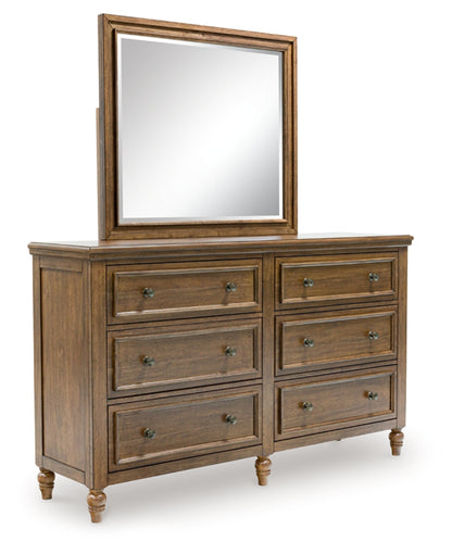 Sturlayne California King Upholstered Panel Bed, Dresser and Mirror