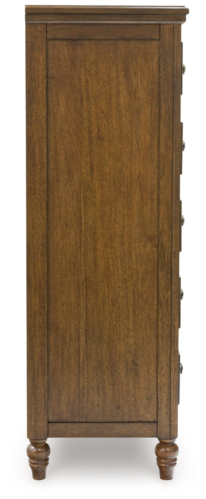 Sturlayne King Upholstered Panel Bed, Dresser, Mirror and Chest