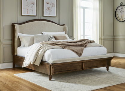 Sturlayne King Upholstered Panel Bed, Dresser and Mirror