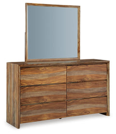 Dressonni California King Panel Bed with Mirrored Dresser