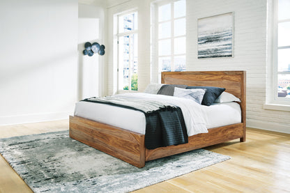 Dressonni King Panel Bed with Mirrored Dresser