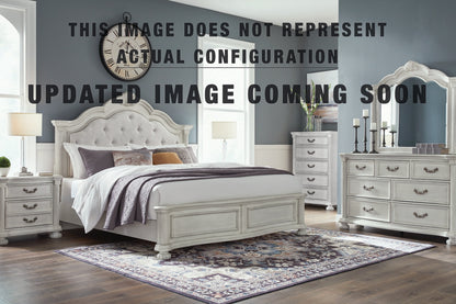 Montelaine Queen Upholstered Panel Bed, Dresser, Mirror and Nightstand