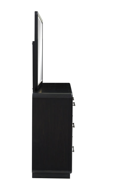 Rowanbeck King Upholstered Panel Bed, Dresser, Mirror and Nightstand