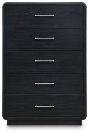 Rowanbeck King Upholstered Panel Bed, Dresser, Mirror, Chest and Nightstand