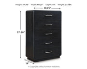 Rowanbeck King Upholstered Panel Bed, Dresser, Mirror, Chest and Nightstand