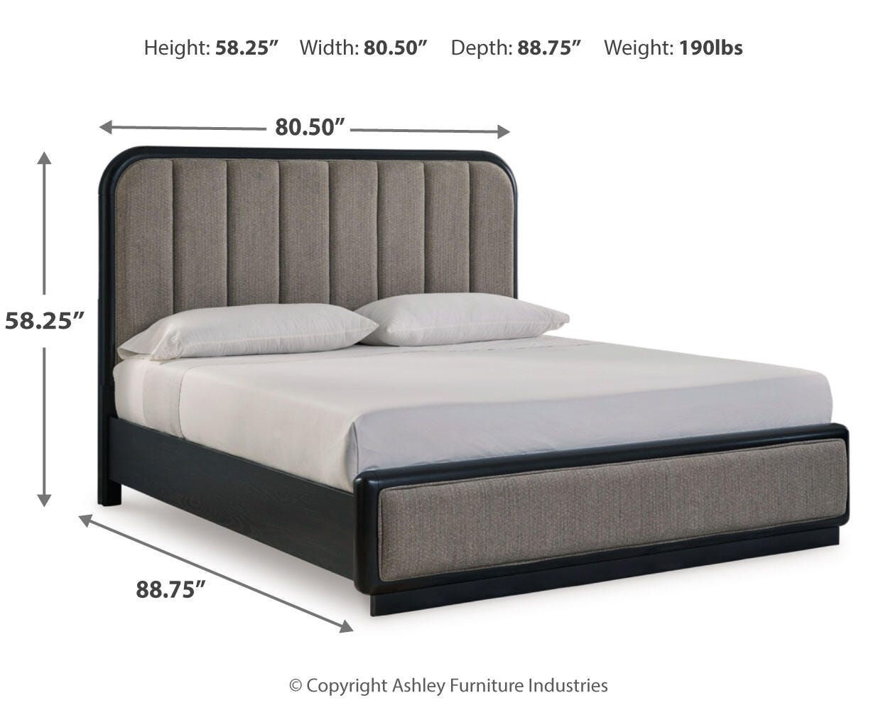 Rowanbeck King Upholstered Panel Bed, Dresser, Mirror, Chest and Nightstand