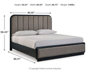 Rowanbeck King Upholstered Panel Bed, Dresser, Mirror, Chest and Nightstand