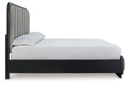 Rowanbeck King Upholstered Panel Bed, Dresser, Mirror and Nightstand