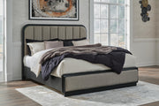 Rowanbeck King Upholstered Panel Bed, Dresser, Mirror, Chest and Nightstand