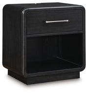 Rowanbeck King Upholstered Panel Bed, Dresser, Mirror, Chest and Nightstand