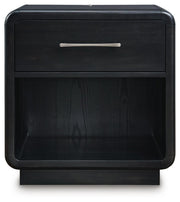 Rowanbeck King Upholstered Panel Bed, Dresser, Mirror, Chest and Nightstand